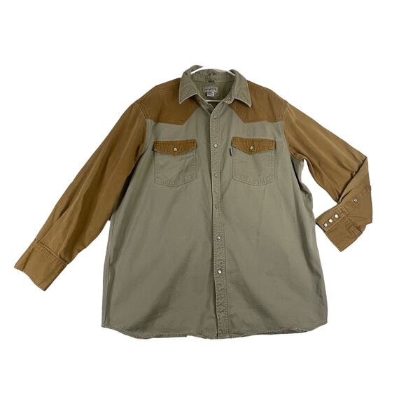 Carhartt Other - Carhartt Pearl Snap Shirt mens XXL Long Sleeve Khaki Heavy Weight Work 0340